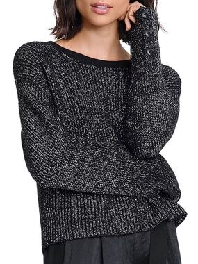 rag & bone Jubilee Metallic Crewneck Sweater with Button Sleeve Detail, size S